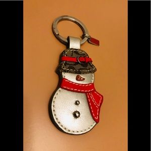 ❤️NEW CUTE COACH LEATHER SILVER SNOWMAN KEYCHAIN